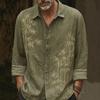 Men's Artistic Wildflower Herbal Long Sleeve Shirt in Rice White Same Color Plant Printed Collar Casual Shirt