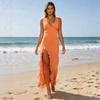 Summer New European and American Style Women's Clothing, Sexy V-neck Split Lotus Leaf High-end Dress