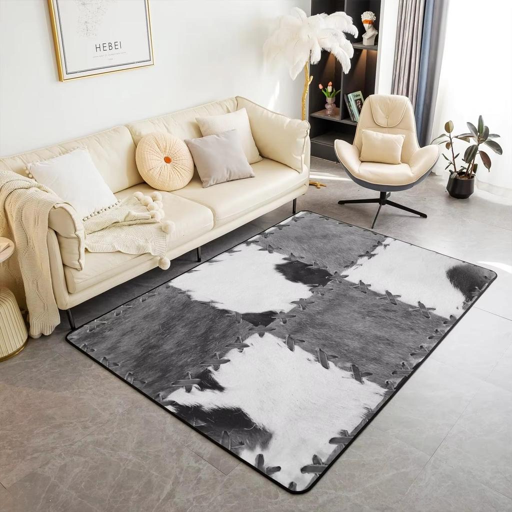 Animal Skin Pattern Area Rug Cow Fur Pattern Print Rug Rustic Farm Animal Carpet for Non Slip Door Mat Sofa Table Floor Rug