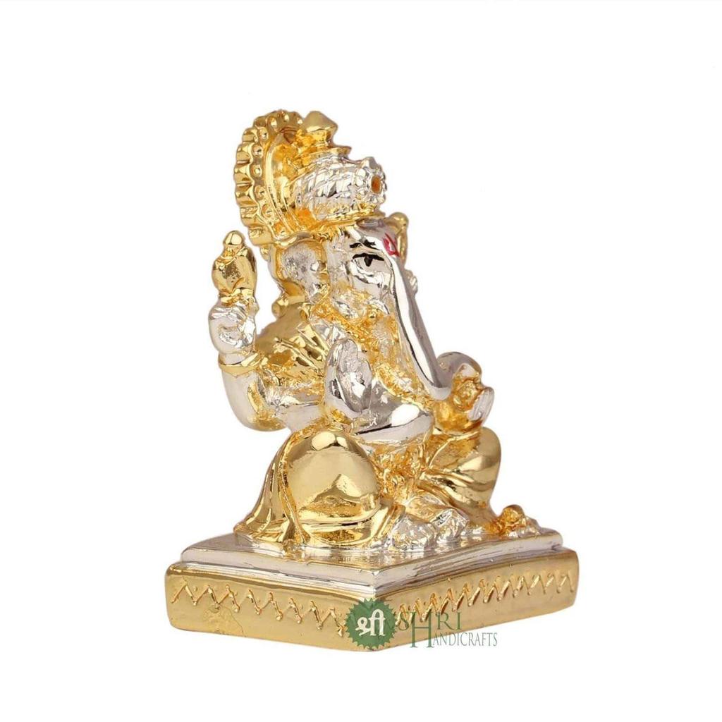 Gold & Silver Ganesha Idol Murti for Car Dashboard Home Décor and Gifts Items