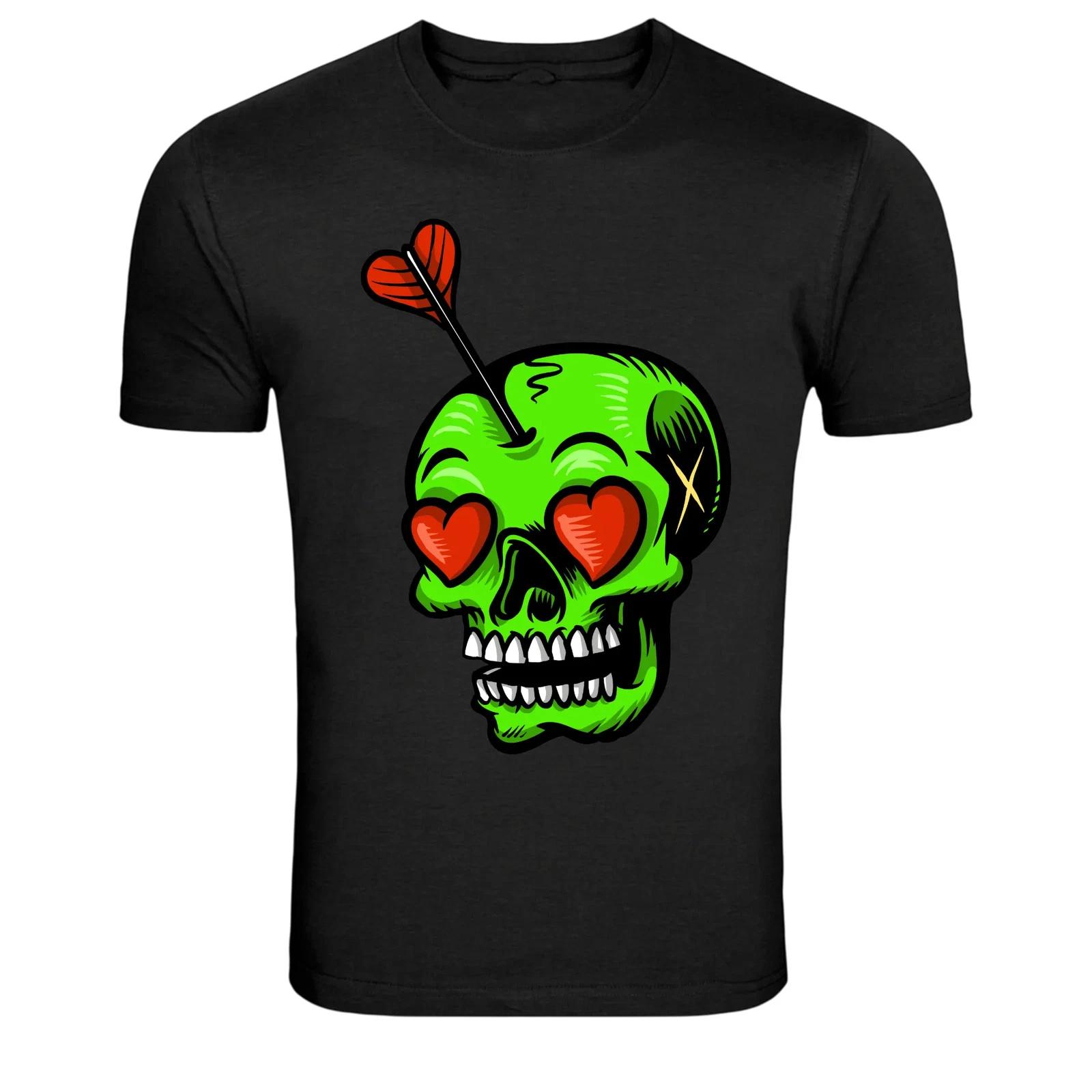 Green Skull Heart Eyes Arrow Tattoo Style T-Shirt XXL