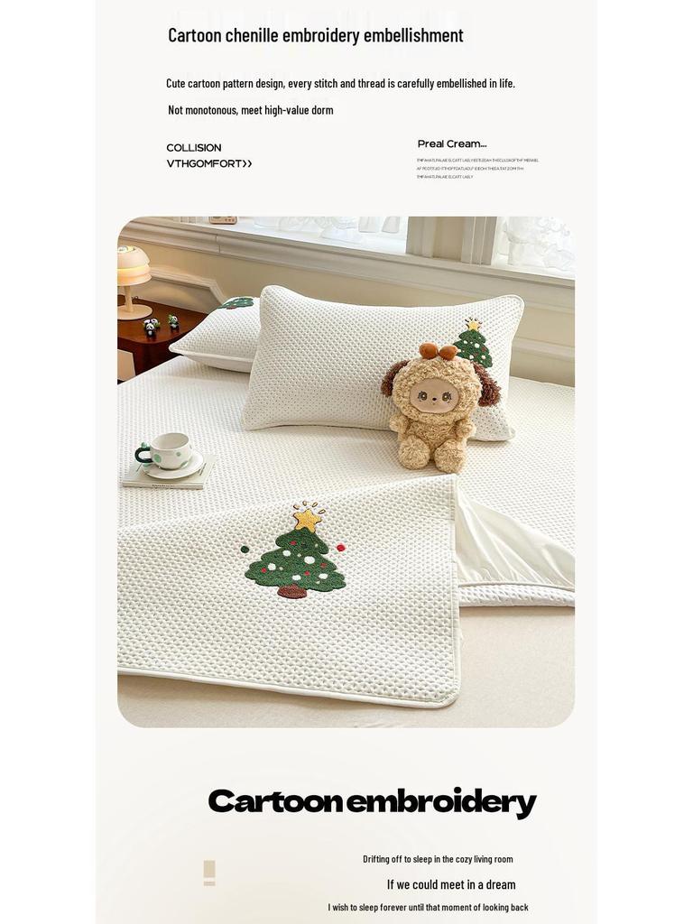 Spring & Summer Chenille Embroidery Quilted Fitted Sheet Mattress Protector