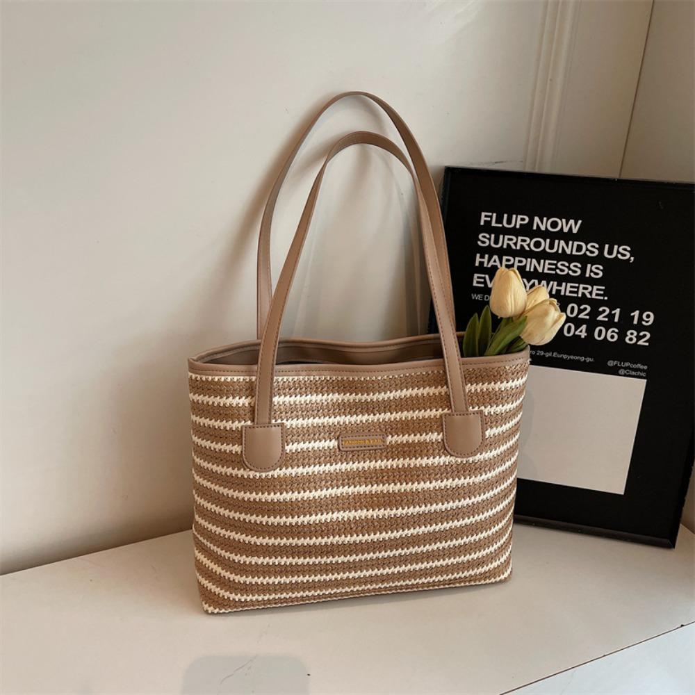 Beach Handbag Straw Woven Bag Parent Shoulder Bag Strip Shoulder Bag Bohemian Beach Bag  Streetwear