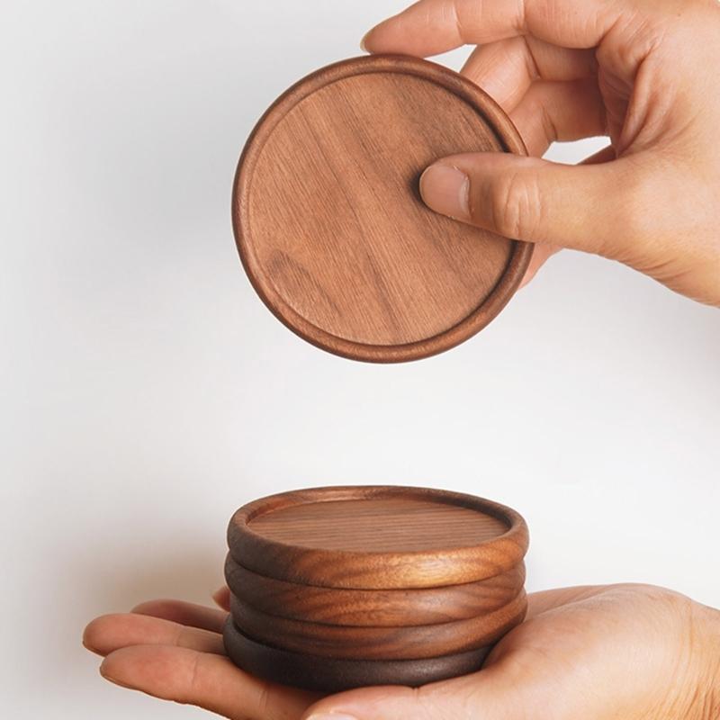 4Pcs Wood Coaster for Drink Table Protective Wooden Round Pad for Coffee Table Cup Coaster Mats Home Decorations