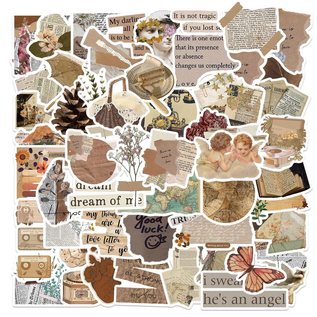 52 New Retro DIY Collage Graffiti Stickers Decorate Suitcase Pen Guitar Notebook Waterproof Hot Stamp