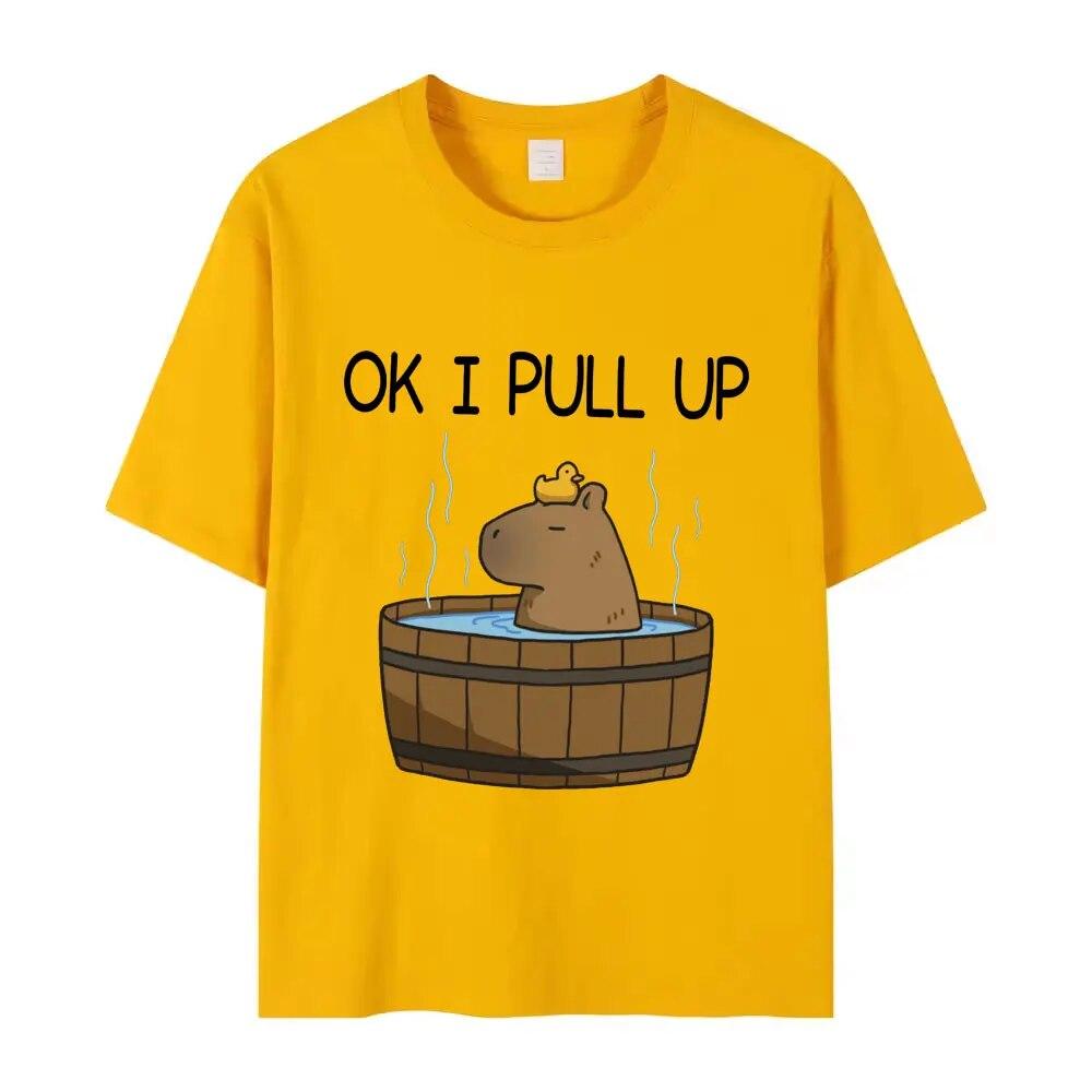 

Забавная футболка с принтом капибары «ОК, я подтягиваю вверх», женская винтажная унисекс, повседневная футболка большого размера, летняя модная футболка в стиле Харадзюку из 100% хлопка XL