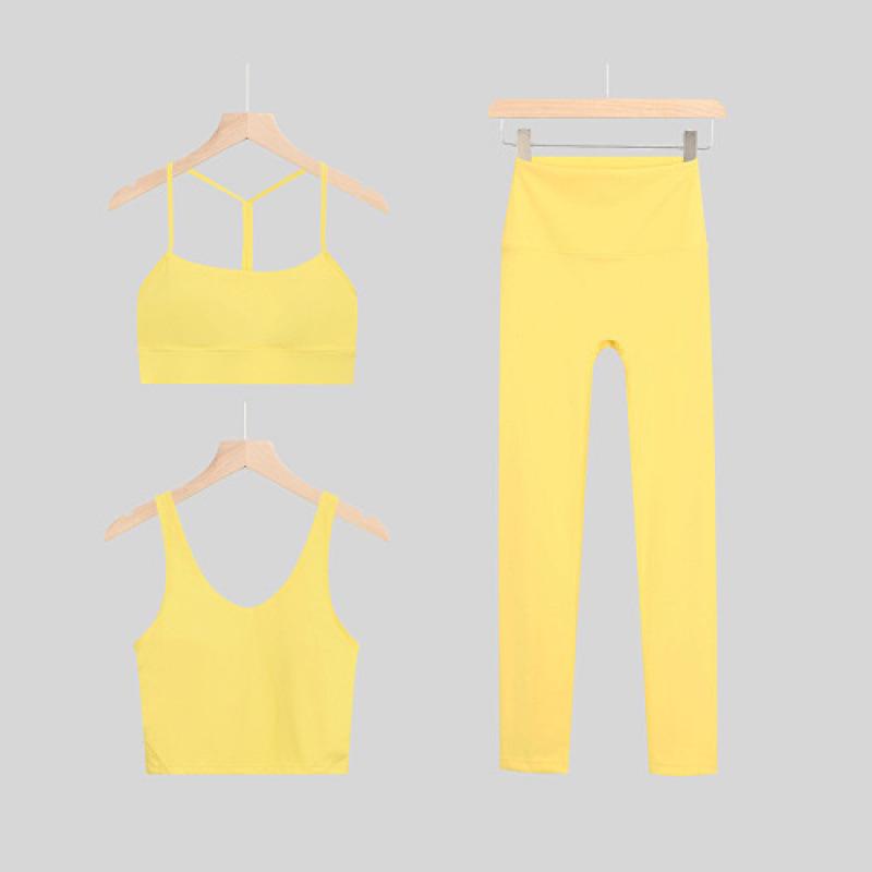 LULU Original Three-Piece Yoga Set: Beautiful Back Y/U-Shaped Vest & Quick-Dry, Breathable Nine-Point Pants for Women