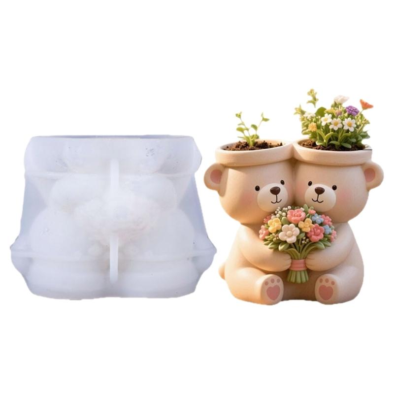 

Silicone Bear Planter Mould With Floral Designs For Creative Resin Casting And Craft Projects 1