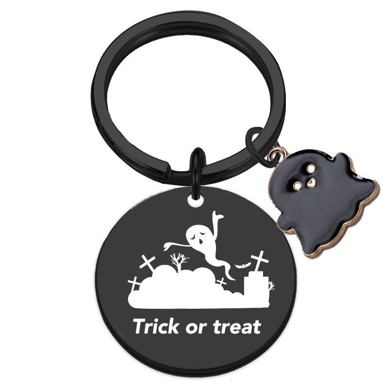 Halloween Gift Pendant Keychain Stainless Steel Laser Engraved Round Tag Hanging Ornament Stainless Steel Keychain for Backpack Bag Pendant