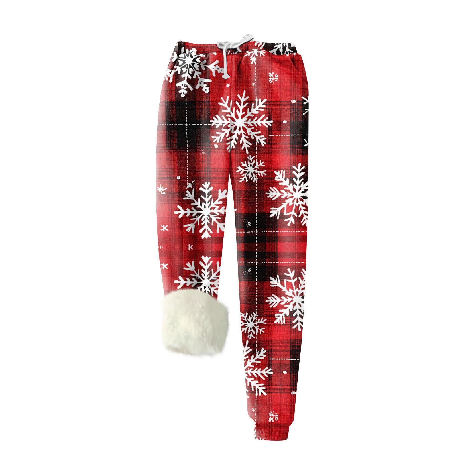 

Женские модные рождественские спортивные свободные утолщенные теплые флисовые брюки с принтом XXXL винный