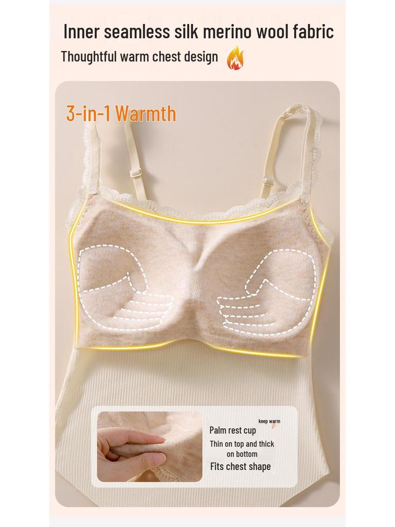 Women's Warm Camisole Tank with Chest Pad & Beautiful Back Bra – Comfortable Integrated Base Layer