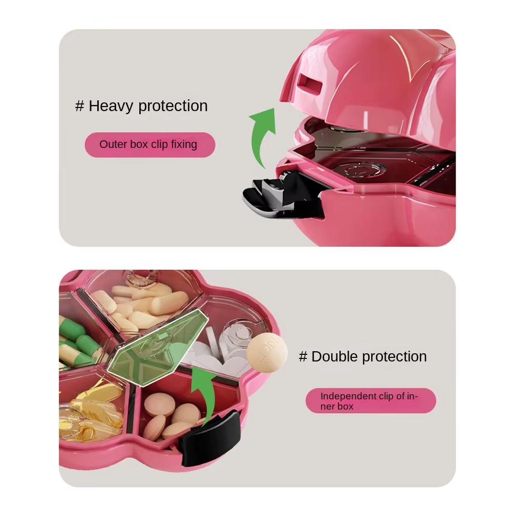 Blumen Pillendose Tragbar 6 Fächer Feuchtigkeitsdicht Pillenbehälter Halter für Vitamine Lebertran Nahrungsergänzungsmittel Medikamente