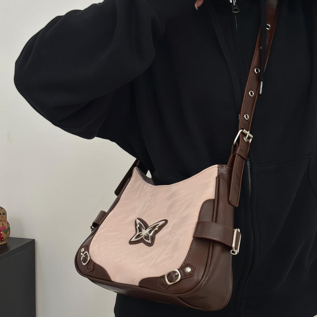 Retro Butterfly Contrasting Locomotive Armpit Bag New Original High-end Shoulder Messenger Bag Baguette Bag
