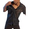 Men's Mesh Hollow-Out Short Sleeve Casual Button Shirt - Summer See-Through Twist Design