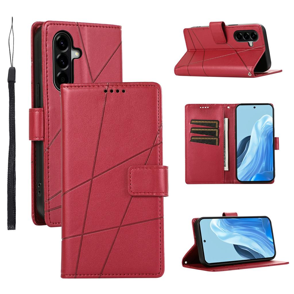 For Samsung Galaxy A57 5G Phone Case Line Imprint Leather Wallet Cover with Wrist Strap