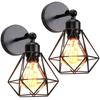 Set of 2 E27 Industrial Wall Lights Wood & Metal Adjustable Black - Vintage, Wall/ceiling Mounting