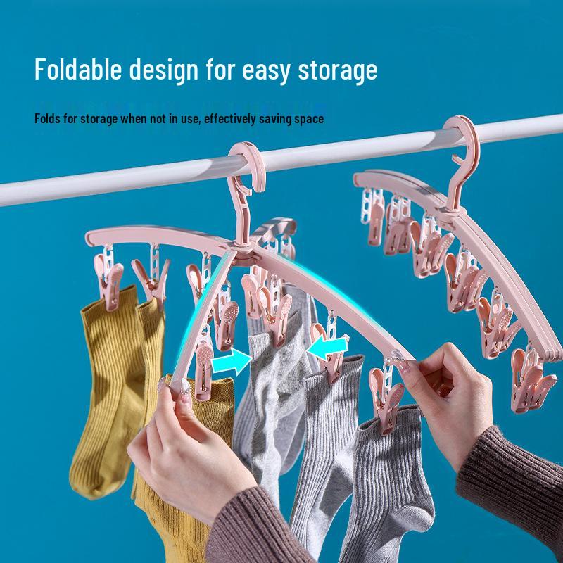 Rotating Multifunctional Clothes Drying Rack with 12 Clips for Socks, Underwear, and Pants