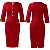 Women's 2Pcs Solid Color Office Suit Peplum Blazer + Pencil Skirt Set