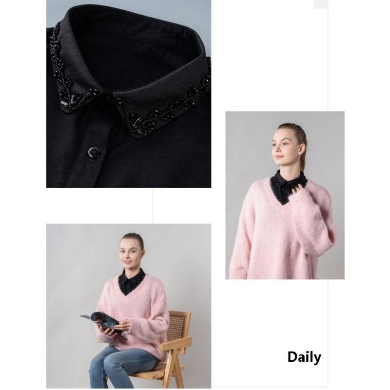 Eleganter Perlen-Falscher Kragen Bequemes Chiffon-Gewebe Abnehmbarer Kragen für Damen Mode Formeller Anlass und Tägliches Tragen
