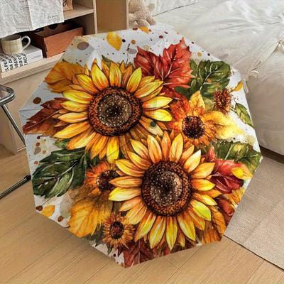 1pc Sunflowers, Autumn Pattern Design Umbrella,Compact Umbrella, All Season, Travel, Outdoor, One Touch Auto Open and Close,Christmas Gift