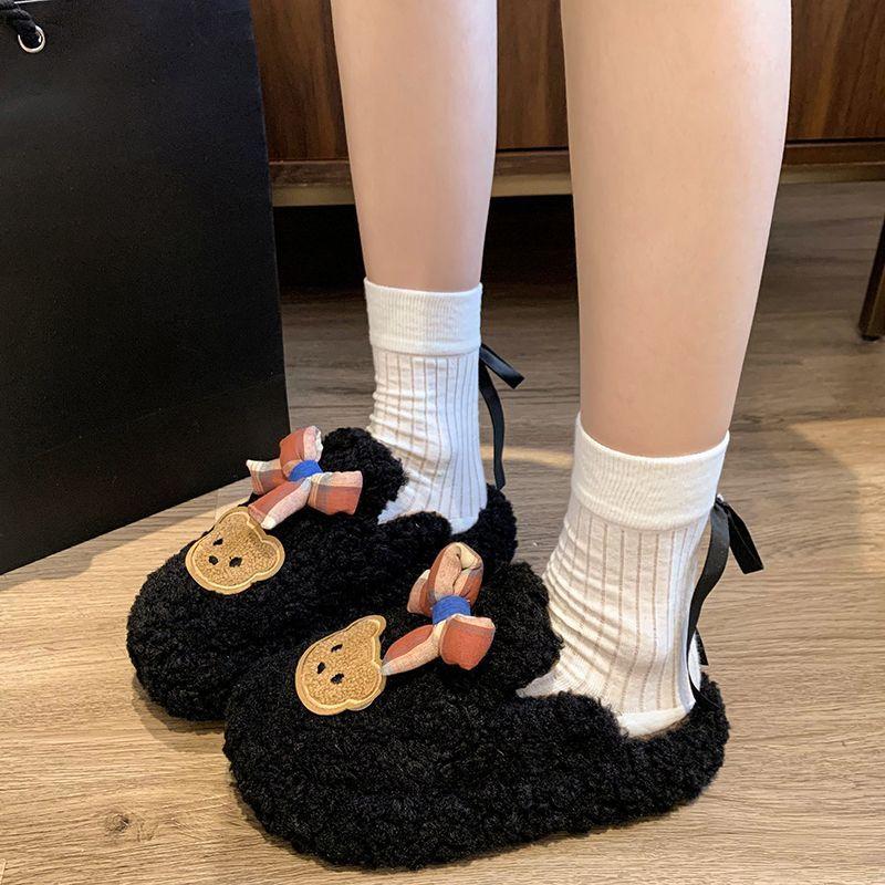 Fashion versatile warm non-slip bag head slippers women's 2025 autumn and winter cartoon cute thick-bottomed fluffy slippers women's outer wear