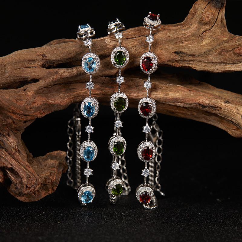 Temu Jewelry S925 Sterling Silver Natural Pomegranate Topa Diopside Bracelet Women