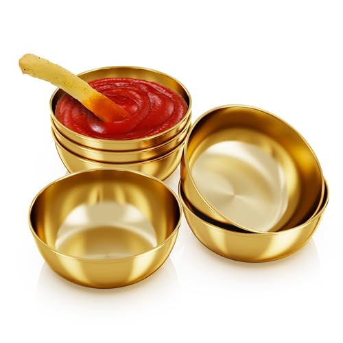 6 Pack Stainless Steel Dipping Sauce Bowls, Individual Round Pinch Bowls for Sides and Sushi, Small Prep Containers for Ingredients