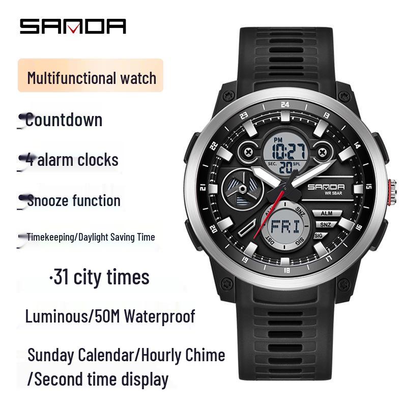 Sanda Unisex Digital Sports Watch with 4 Alarms, Outdoor Stopwatch, and Running Timer