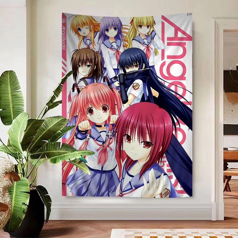 Angel Beats! Anime Tapestry Main Characters Group Photo Wall Hanging, Background Cloth for Bedroom Living Room Dorm Decor 100X70CM