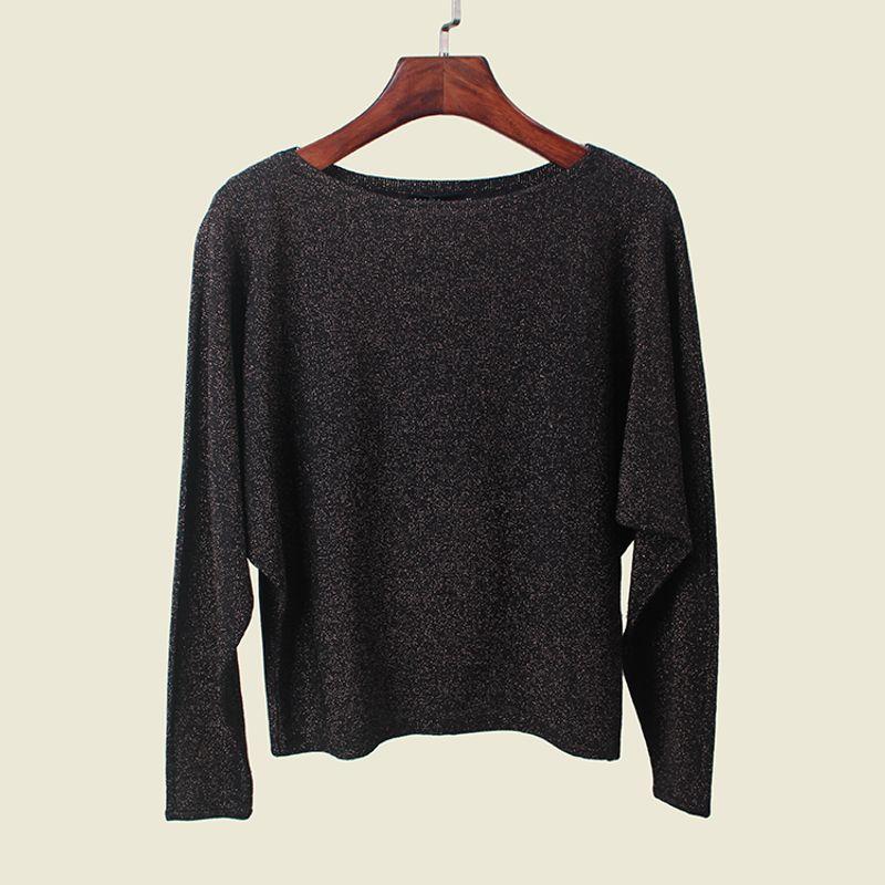 Polish European Fashion Brand off-the-Shoulder Sweater Elegant Gold and Silver Silk Small Loose Long Sleeves Autumn Tops