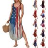 Women's Summer Long Dress Sleeveless Side Slit Long Independence Day Print Vacator Dress