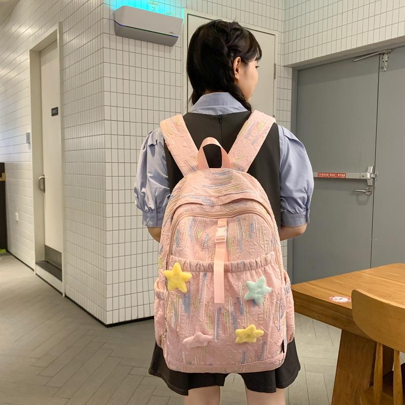 Junior High School Schoolbag Colorful Embroidery Women's Large Capacity Backpack Student Backpack