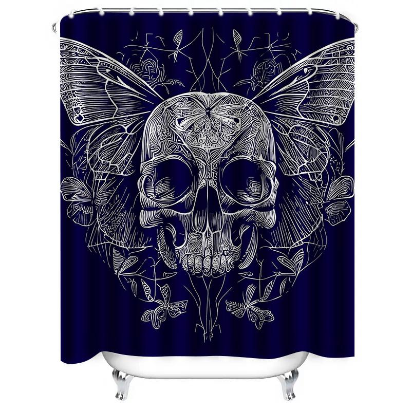 Tuniu Dark Skull Butterfly Pattern Shower Curtain Gothic Art Bathroom Decor Unique Black Shower Curtain For Bedroom