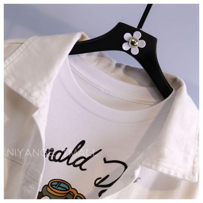Women's White Denim Jacket - 2024 Spring/Autumn Korean Style, Versatile & Petite Friendly Casual Top