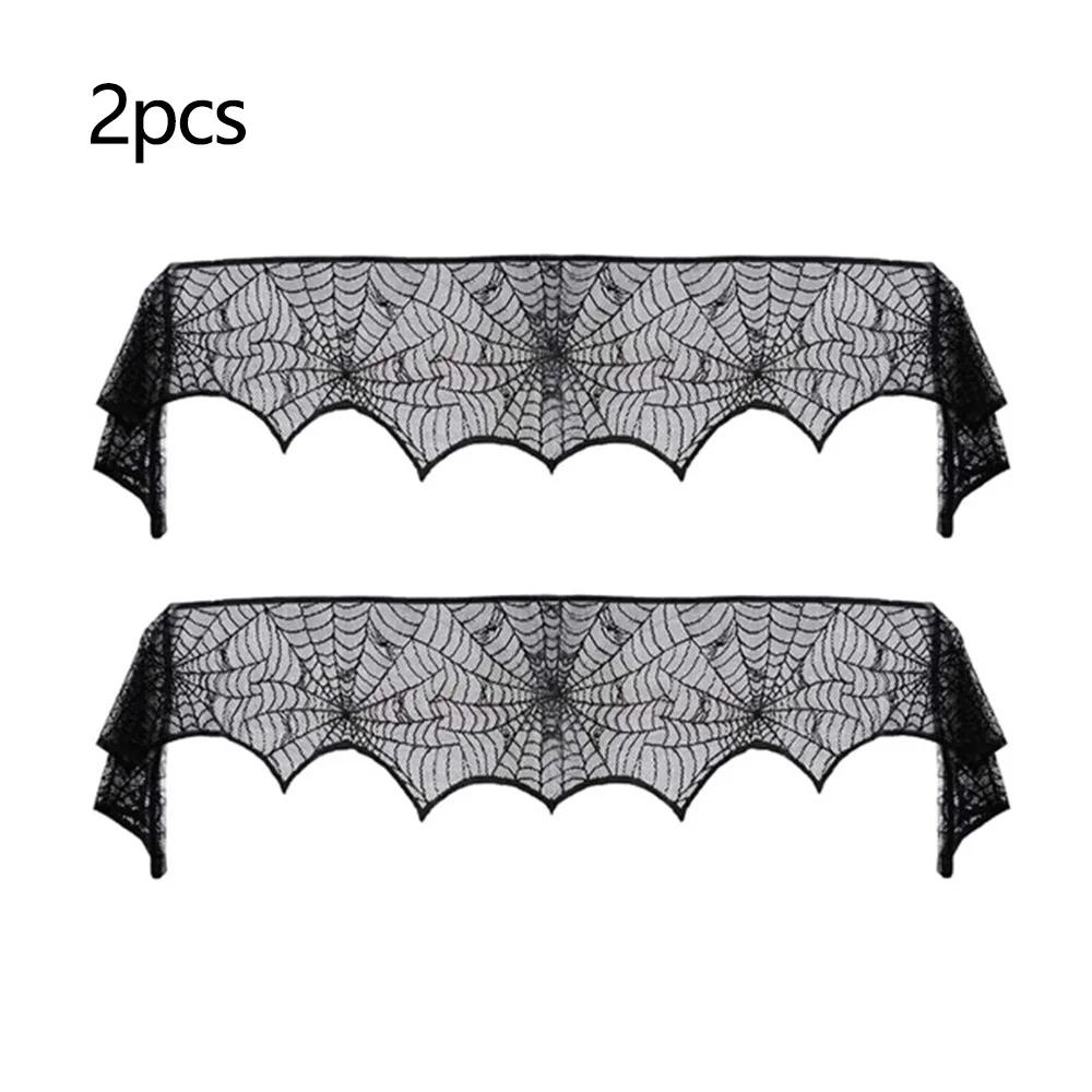 1/2pcs-Halloween Fireplace Cloth Black Lace Halloween Table Runner Halloween Cobweb Tablecloth Outdoor Party Decorative Cloth
