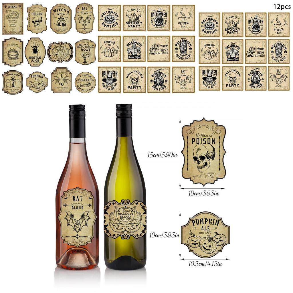 Halloween Vintage Bottle Stickers With Pumpkin Head Decor For Party Venue Decoration