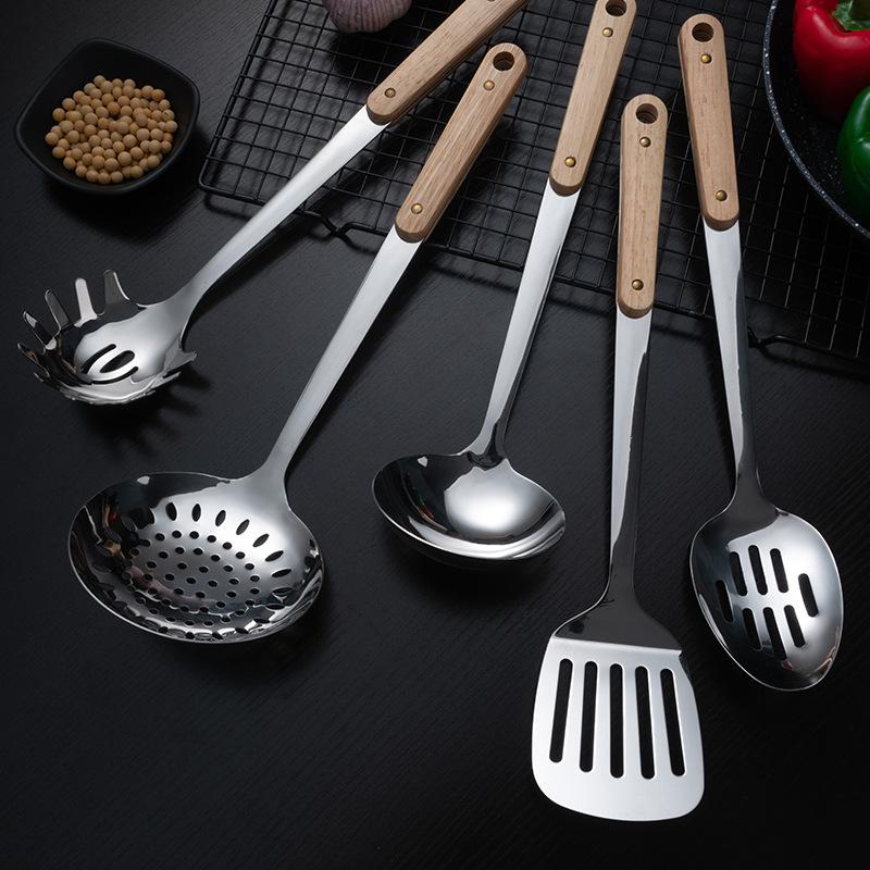 HANYANG Espátula de acero inoxidable, utensilios de cocina, espátula con mango de madera, espátula para cocinar