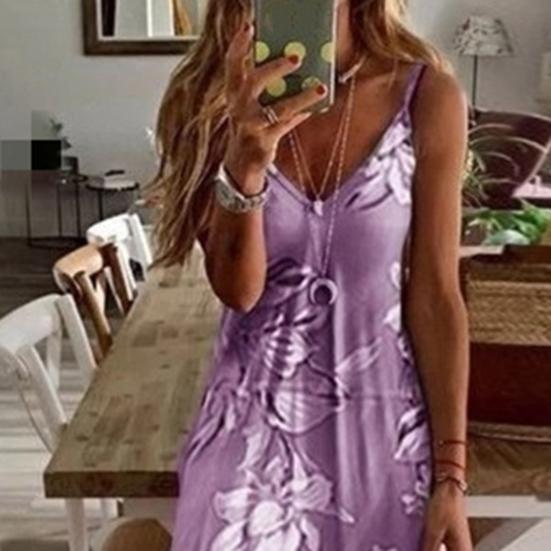 Women Dress Floral Print Large Hem Streetwear Elegant Spaghetti Strap Maxi Dress for Party