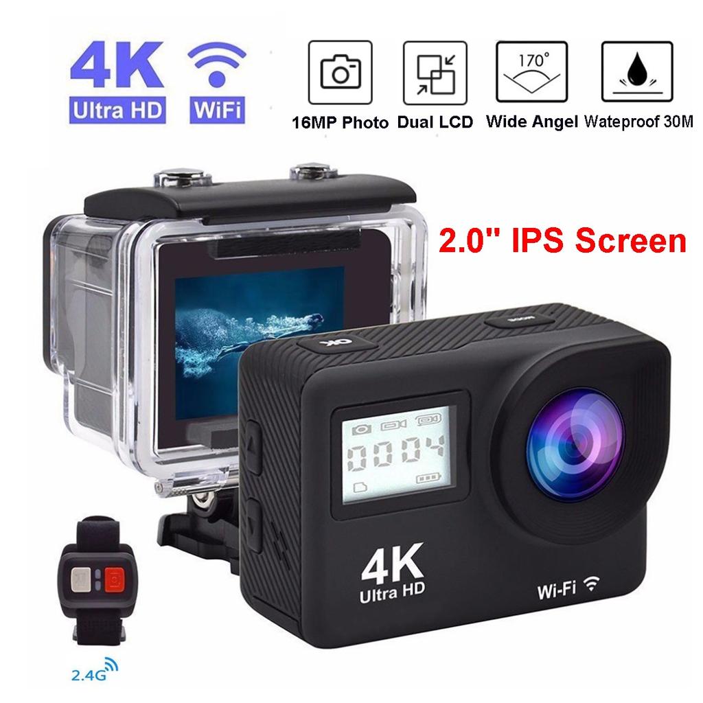 Outdoor 4K 24FPS 16MP HD Action Kamera Doppel-IPS WiFi Go Wasserdicht Pro Sport DV Helm Video Wasserdicht Fernbedienungskamera Webcam