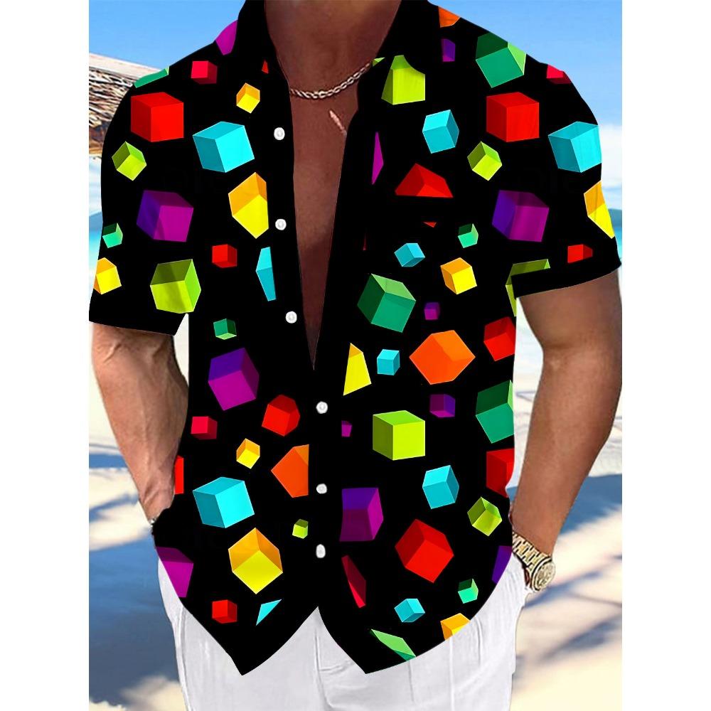 Nuova Camicia Stampata Hawaii Primavera/Estate Moda Tempo Libero Passeggiata in Strada Turista Spiaggia Apertura Totale Manica Corta con Bottoni