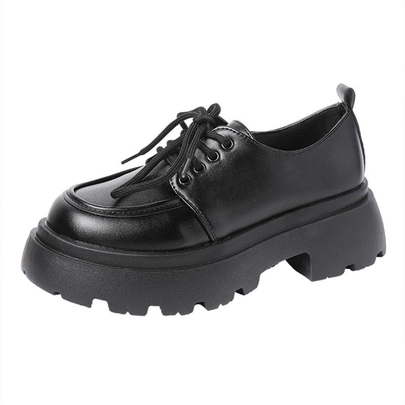 2025 Spring New British Style Black Small Leather Shoes Women's Retro Autumn Loafers Muffin Platform Casual Shoes