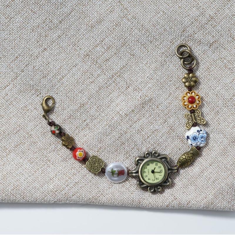 Vintage Bronze Rose Bracelet Watch Victorian Style Ladies Beaded Watch Woven Watch