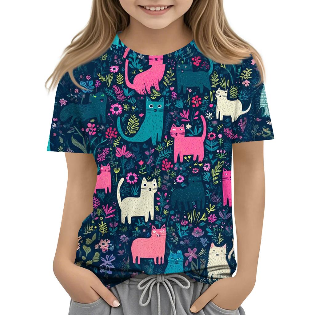 Children's Printed Round Neck Short Sleeved Casual T-shirt