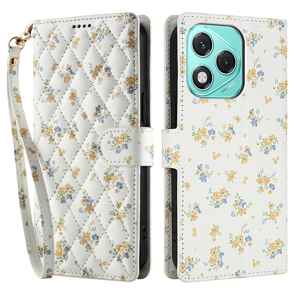 Für Honor 400 Lite 5G Brieftasche Hülle Rhombisches Blumendesign Leder Klapphandyhülle mit Riemen