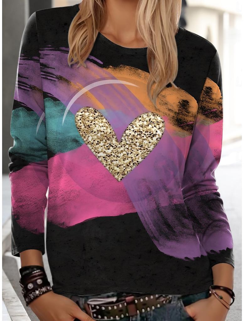 Large-sized Fashion 3D Print Colorful Graphic Crew Neck Long Sleeve T-Shirt Womens Clothing Casual Clothes Harajuku Female Clothing Pullover
