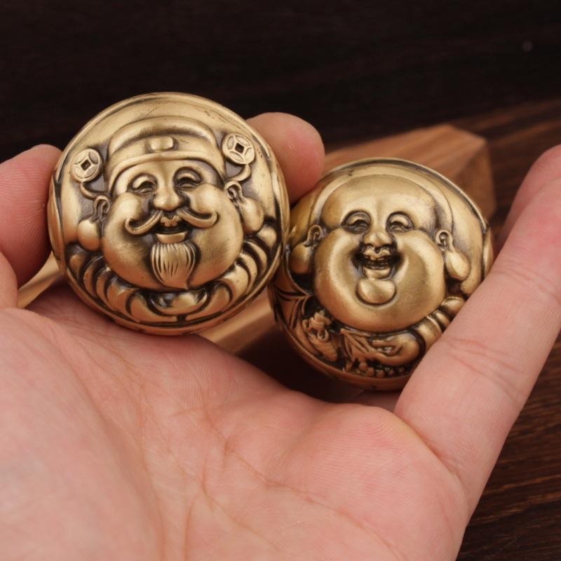 God Of Wealth Elderly Fitness Hand Ball Handle Piece Stress Relief Artifact Ornament Brass Decoration Craf