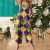 Womens Casual Overalls Jumpsuits Adjustable Straps Sleeveless Carnival Print Comfy Rompers With Pocket