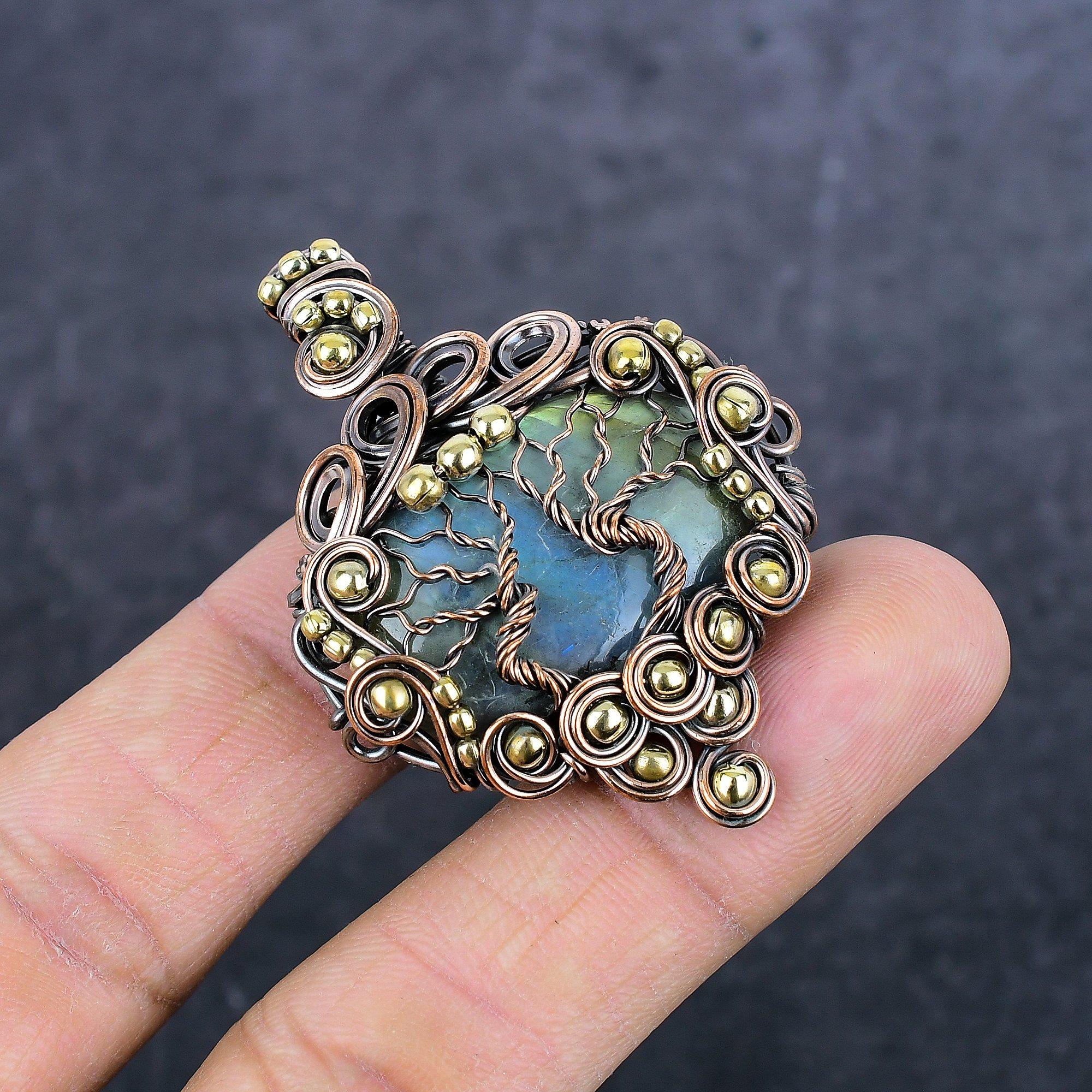 

Natural Labradorite Gemstone Copper Wire Wrap Jewelry Pendant 2.05 e5W77