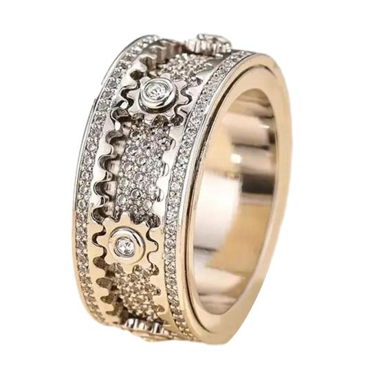 

Finger Band Adjustable Anti-Anxiety Fidget Ring Stainless Steel Cubic Zirconia Inlaid Rotating Design Meditation Ring US 9 серебряный