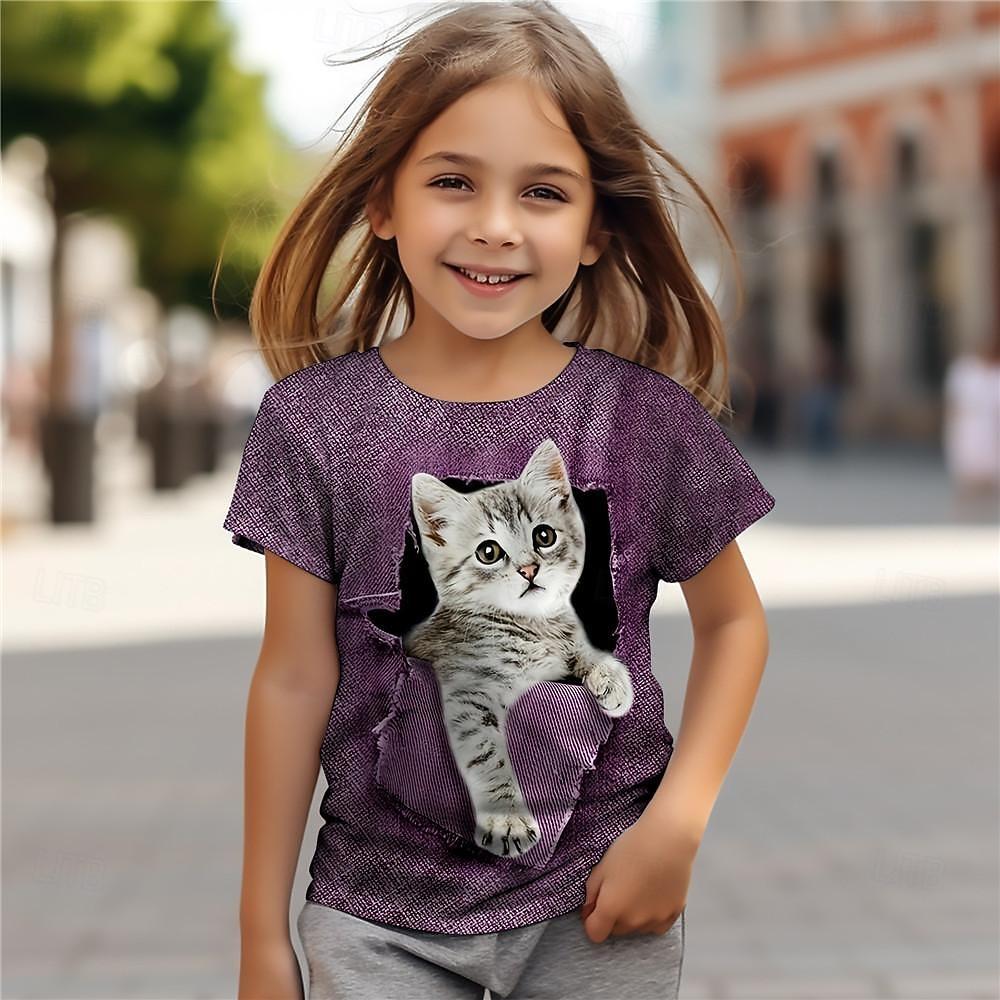 3D Pattern Animal Print Children's T-shirt Short Sleeved Summer Sports Fashion Street Casual Top